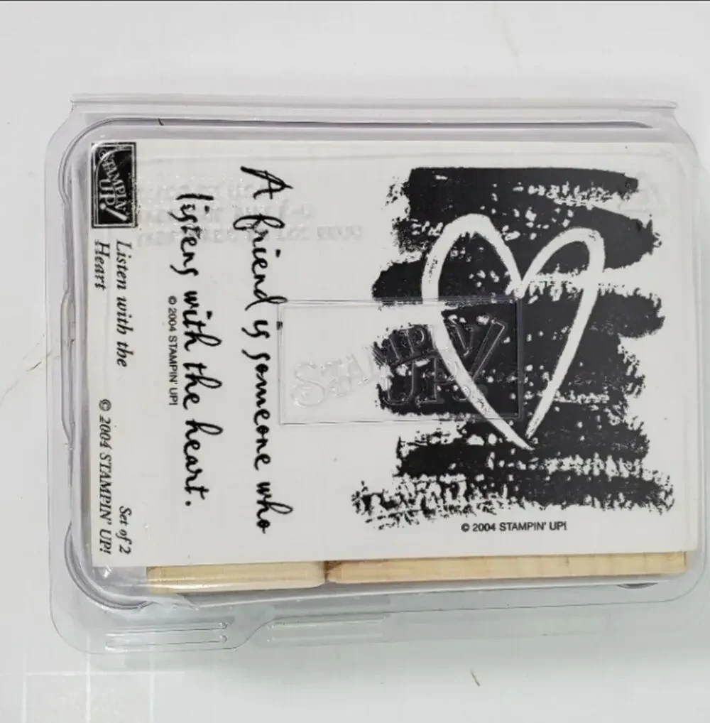 Stampin Up Listen With The Heart Set Of 2 Wood Unmounted Rubber Stamps 2004